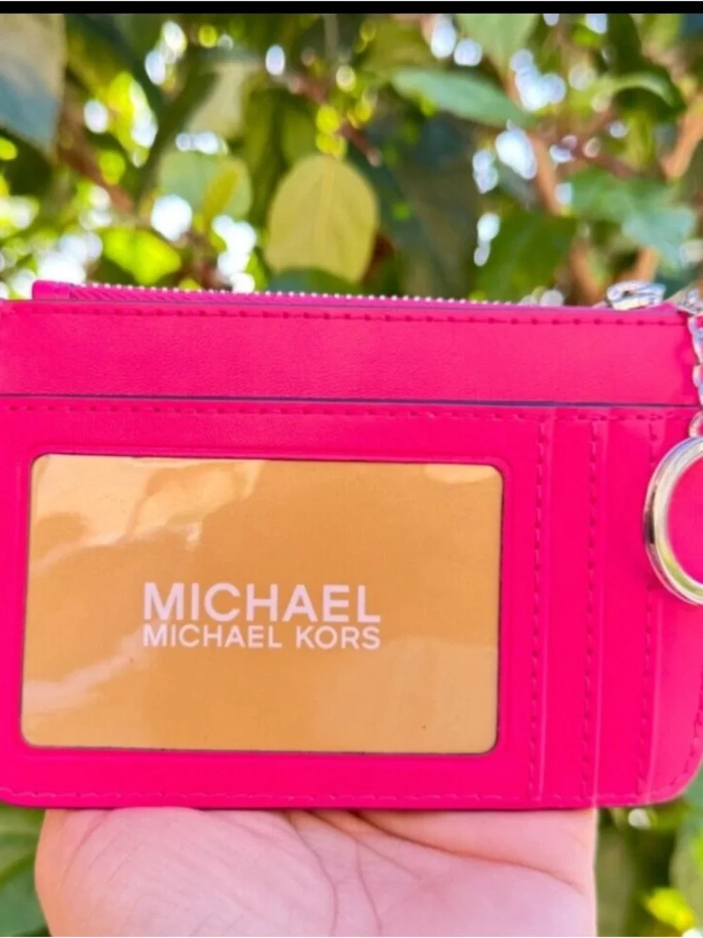 (NWT) Michael Kors Jet Set SM Coin ID Key Holder Wallet Quilted Dragon Fruit